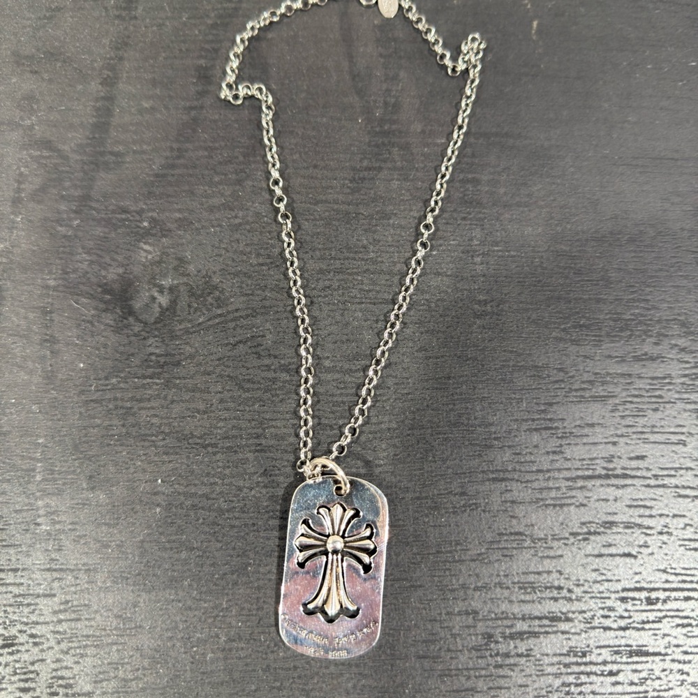 Crome heart Silver Cross dog tag Pendant Necklace